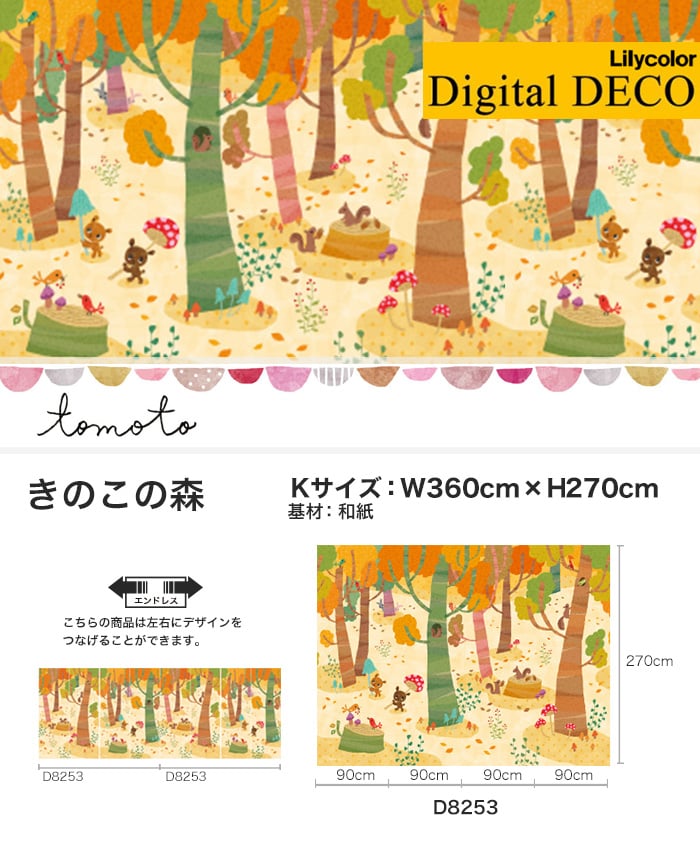 のり無し壁紙 リリカラ デジタル デコ Tomoto きのこの森 和紙 Kサイズ Resta