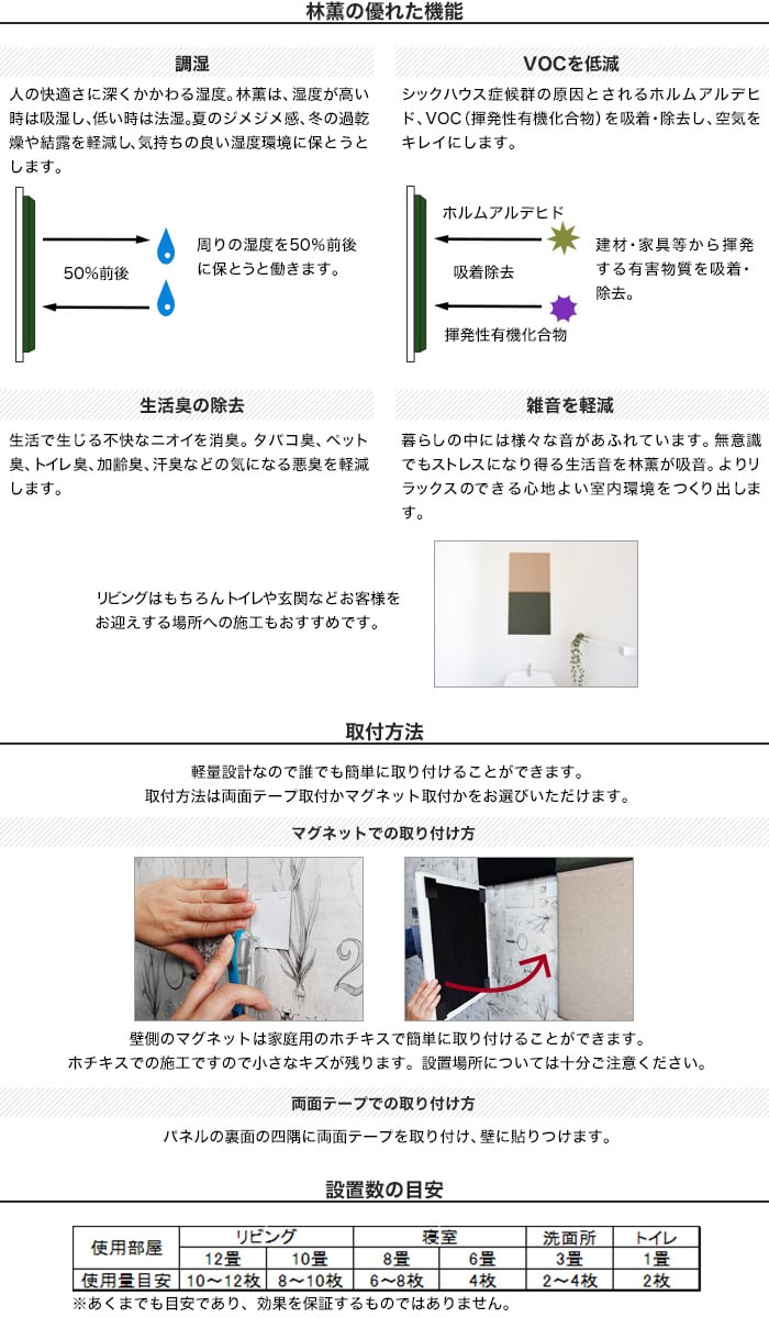 マグネット取付タイプ 消臭機能パネル 林薫 400×400×25mm 2枚入 