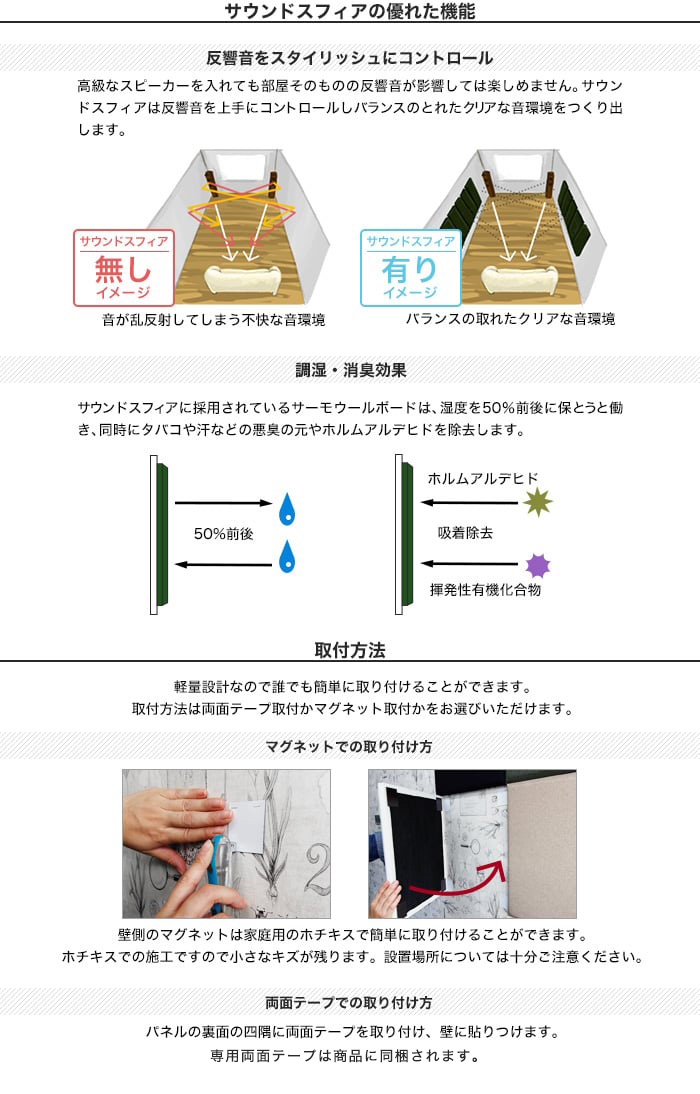 両面テープ取付タイプ 吸音パネル サウンドスフィア NEXTseries TILE450 450×450×20mm 2枚入