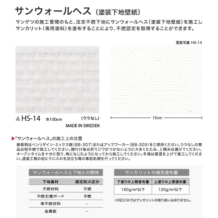 サンゲツ フェイス 塗装下地壁紙 サンウォールヘス Hs14 Resta