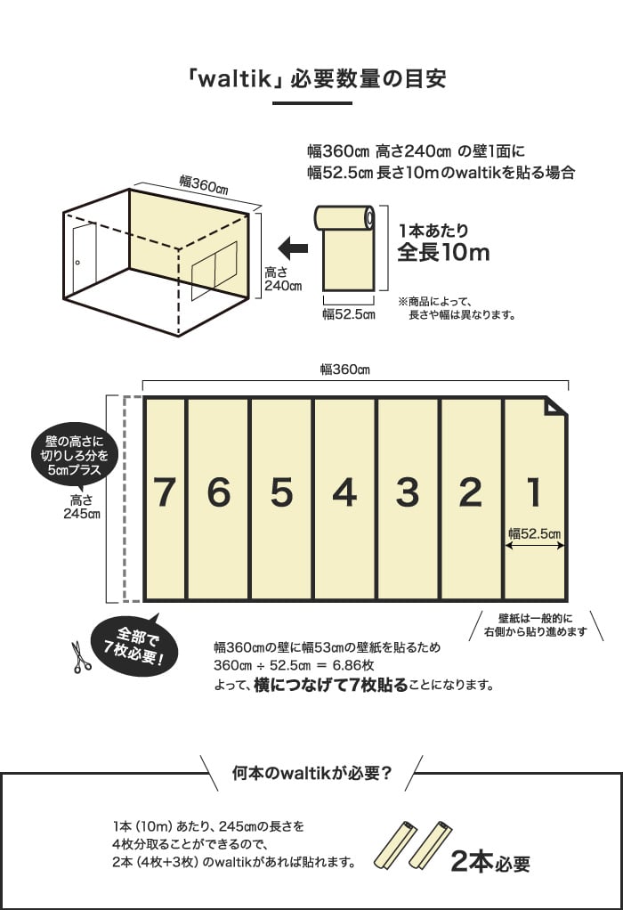 【壁紙2本＋のり・道具セット】DIY 壁紙 waltik フリースタイプ 幅52.5cm×10m巻 Shabby Wood（シャビーウッド)