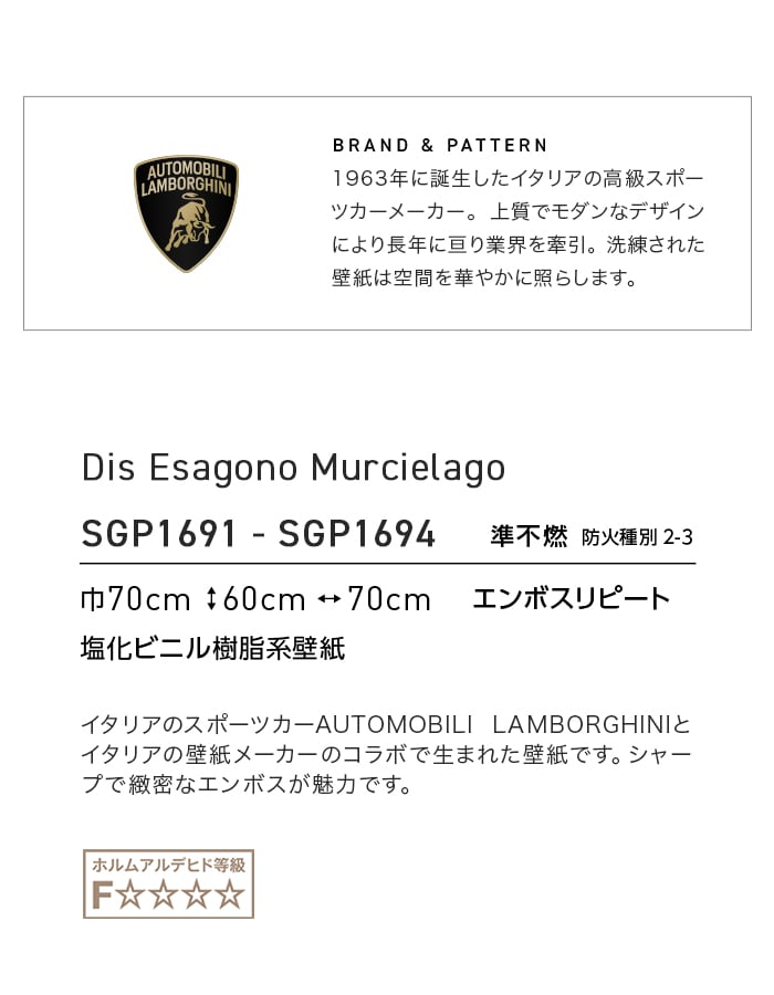 壁紙 のり無し サンゲツ XSELECT AUTOMOBILILAMBORGHINI DisEsagonoMurcielago 巾70cm SGP1691