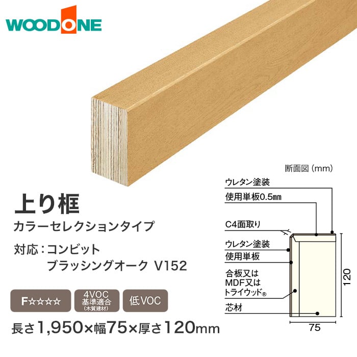 框 上がり框 ウッドワン カラーセレクション ブラッシングオーク 1950×75×厚120mm 上がり框・玄関巾木の通販  DIYショップRESTA