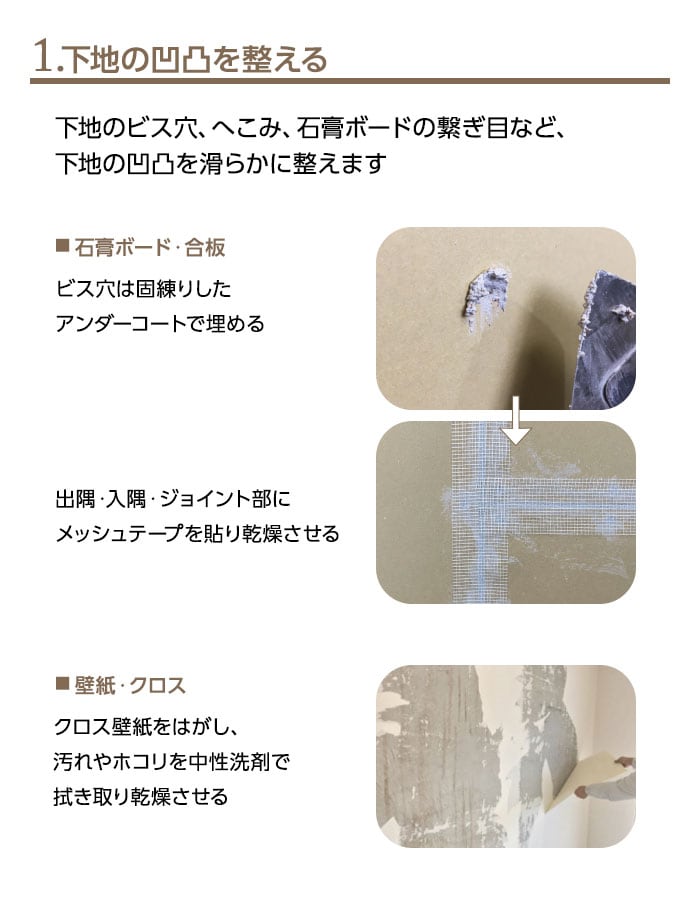 1.下地の凹凸を整える