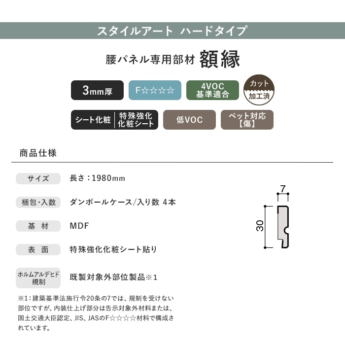 腰壁 見切り ダイケン スタイルアート ハードタイプ 専用 額縁(加工済 1980mm×4本)