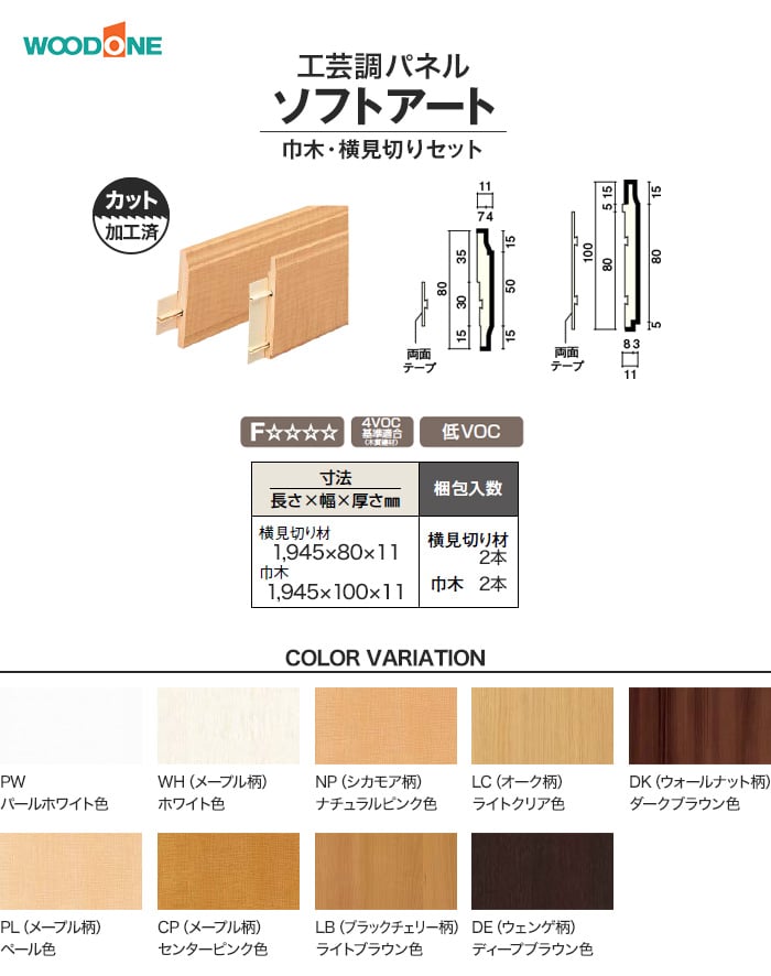 ウッドワン ソフトアート 工芸調パネル 巾木 横見切りセット カット加工済 1945mm 2本組 Resta