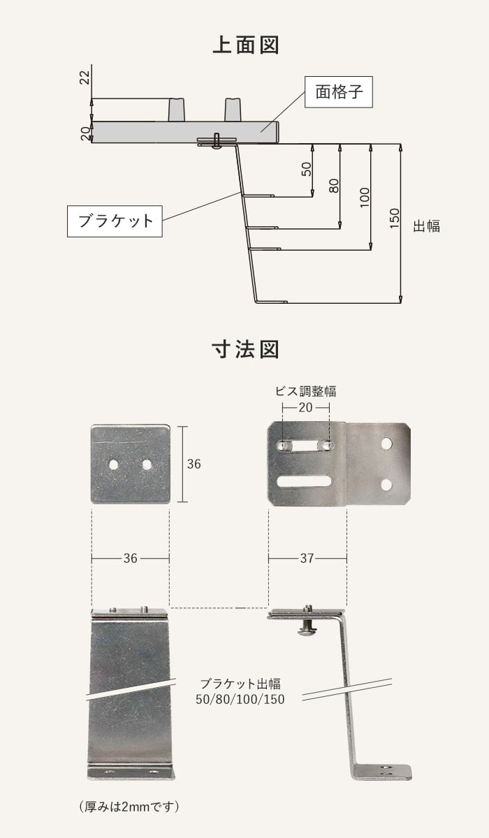 上面図、寸法図