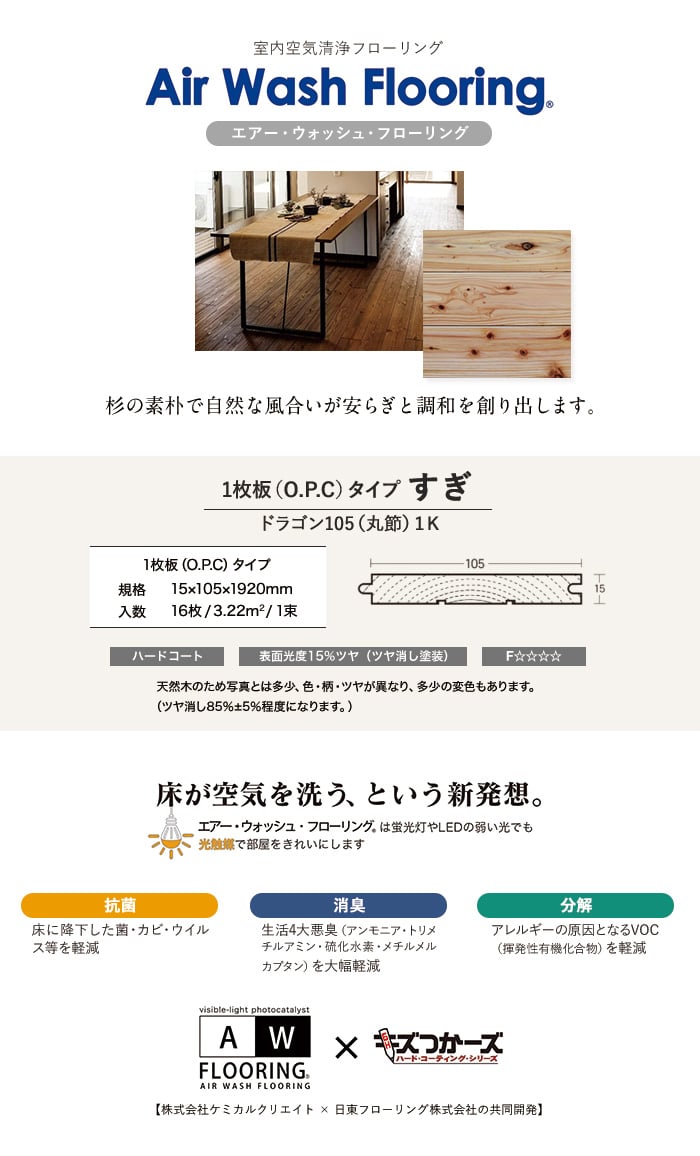 スギ 一枚無垢 15×105×1920mm ドラゴン105（丸節）1K