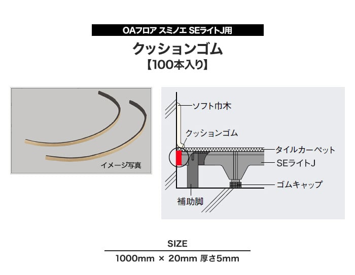 OAフロア 壁面クッションゴム 1ケース（100本入り）