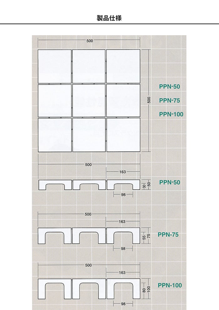 積水OAフロア PPN50 樹脂製置敷きタイプ4枚入（1平米）500×500×H50mm