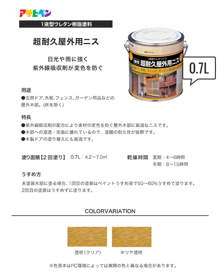 アサヒペン 超耐久屋外用ニス １．８Ｌ 透明（クリヤ） ６缶セット