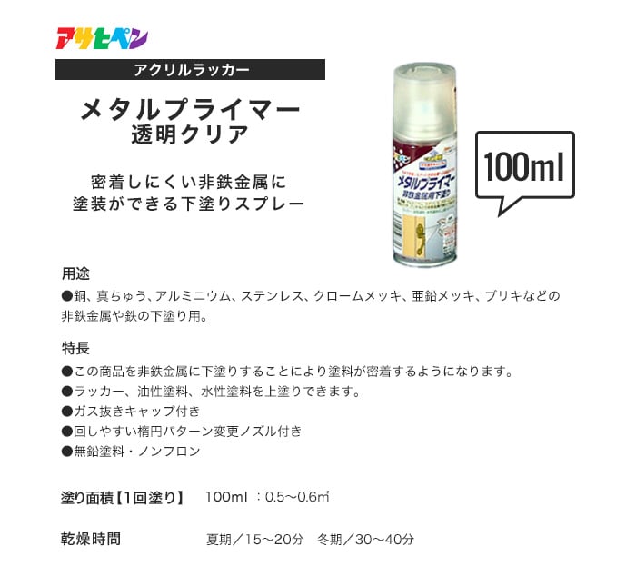 アサヒペン メタルプライマー 100ml 透明クリア