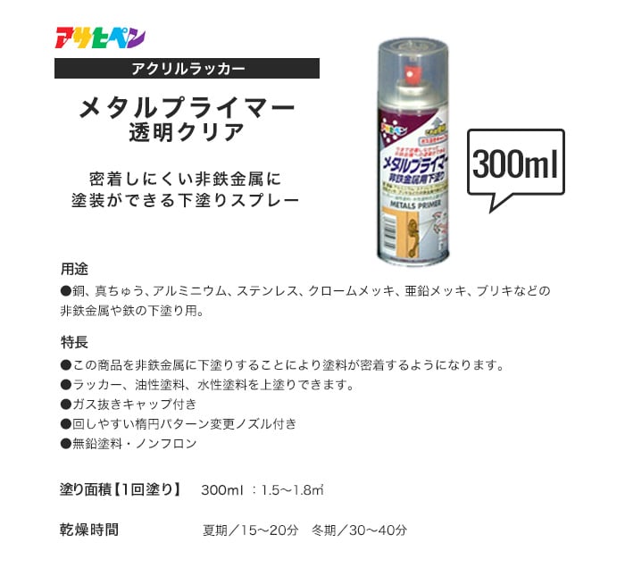 アサヒペン メタルプライマー 300ml 透明クリア