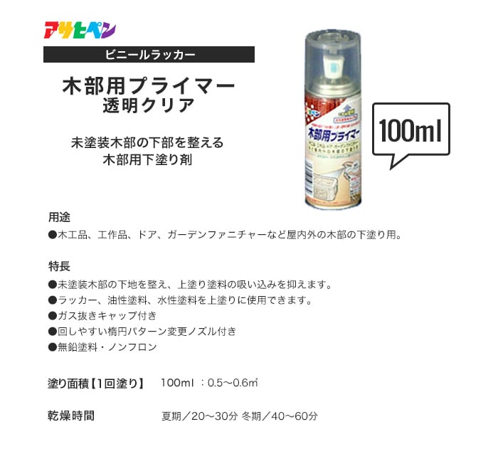 アサヒペン 木部用プライマー 100ml 透明クリア