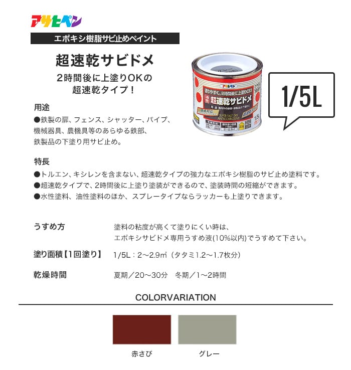 アサヒペン 超速乾サビドメ 1/5L