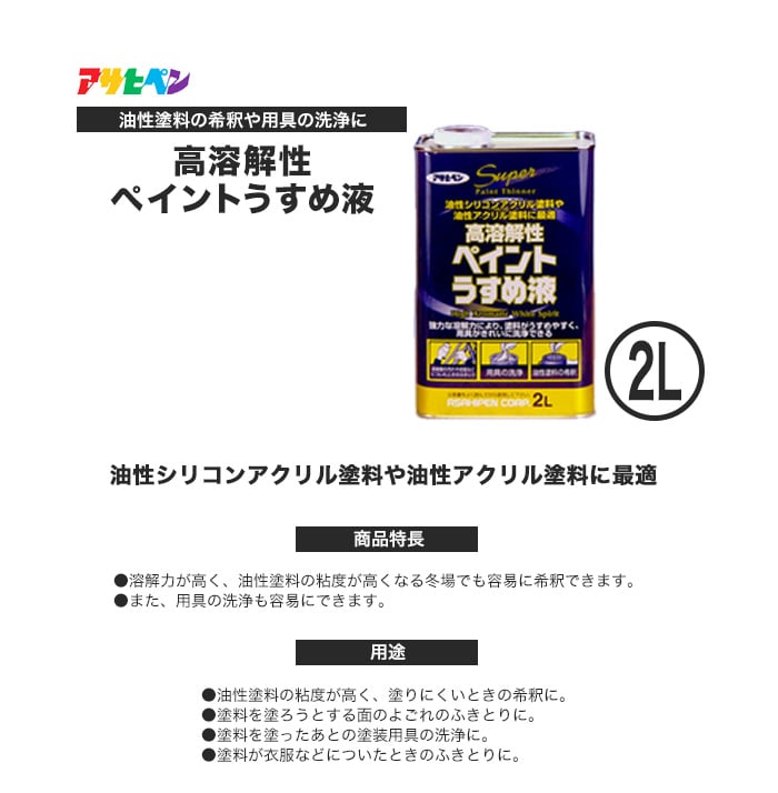 アサヒペン 合成樹脂塗料用シンナー 高溶解性ペイントうすめ液 2L