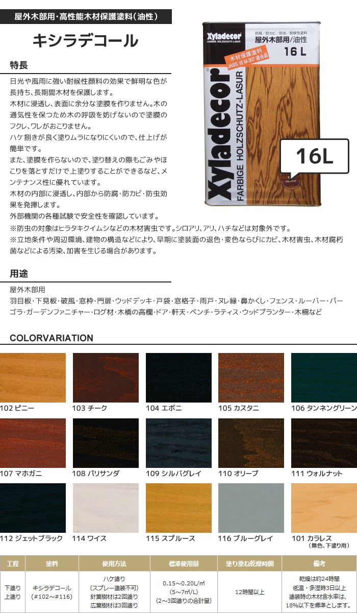 屋外木部用・高性能木材保護塗料(油性) キシラデコール 16L