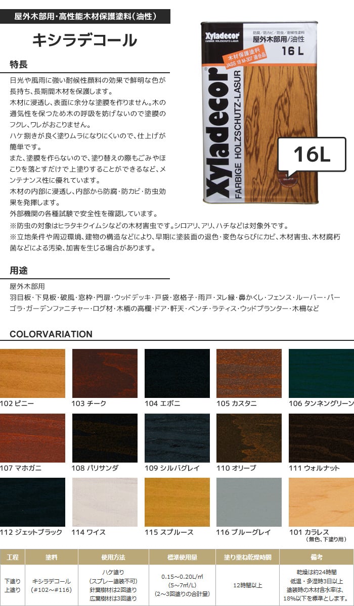 屋外木部用 高性能木材保護塗料 油性 キシラデコール 16l Resta