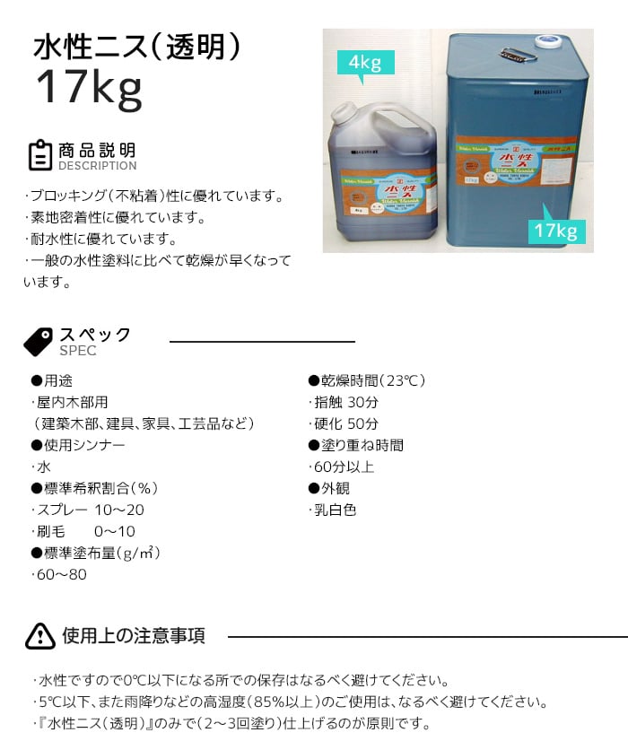 【大阪塗料】アクリル樹脂塗料 水性ニス(透明) 17kg 乳白色
