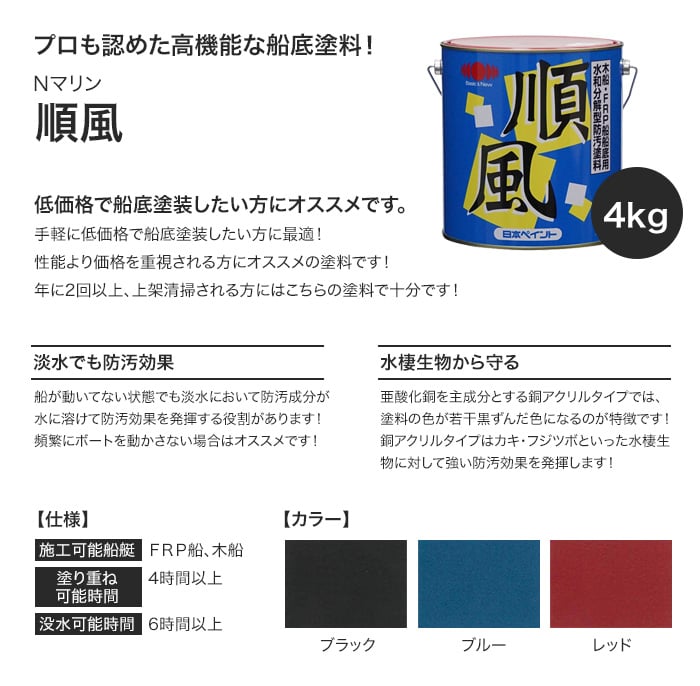 日本ペイント 順風 4kg ブルー 船底用防汚塗料 - 4