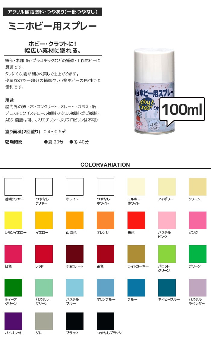 スプレー塗料 ミニホビー用スプレー ベーシックカラー 100ml