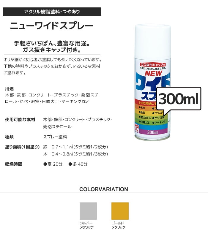 多用途ラッカー ニューワイドスプレー メタリックカラー 300ml