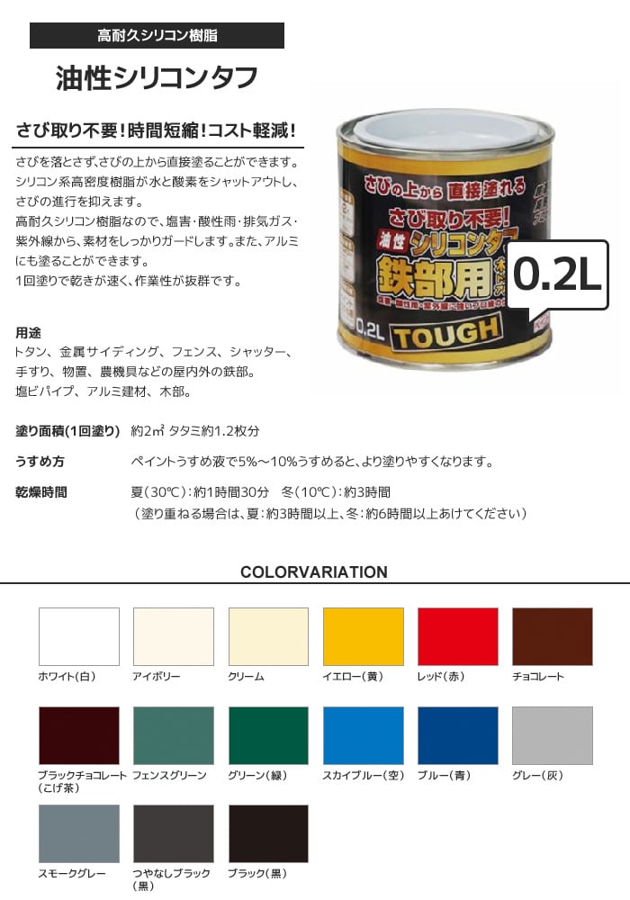 錆止め塗料 錆の上から 油性塗料 サビに強い シリコンタフ 0.2L