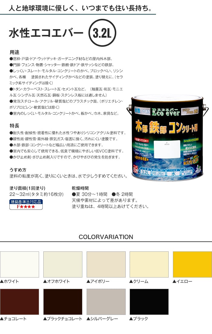 多用途塗料 汚れに強い 水性エコエバー 3.2L