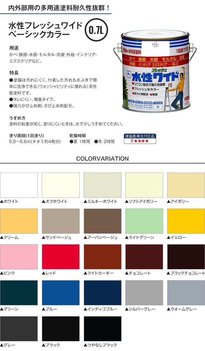 水性塗料 多用途 水性フレッシュワイド ベーシックカラー 0.7L 塗料の通販 DIYショップRESTA