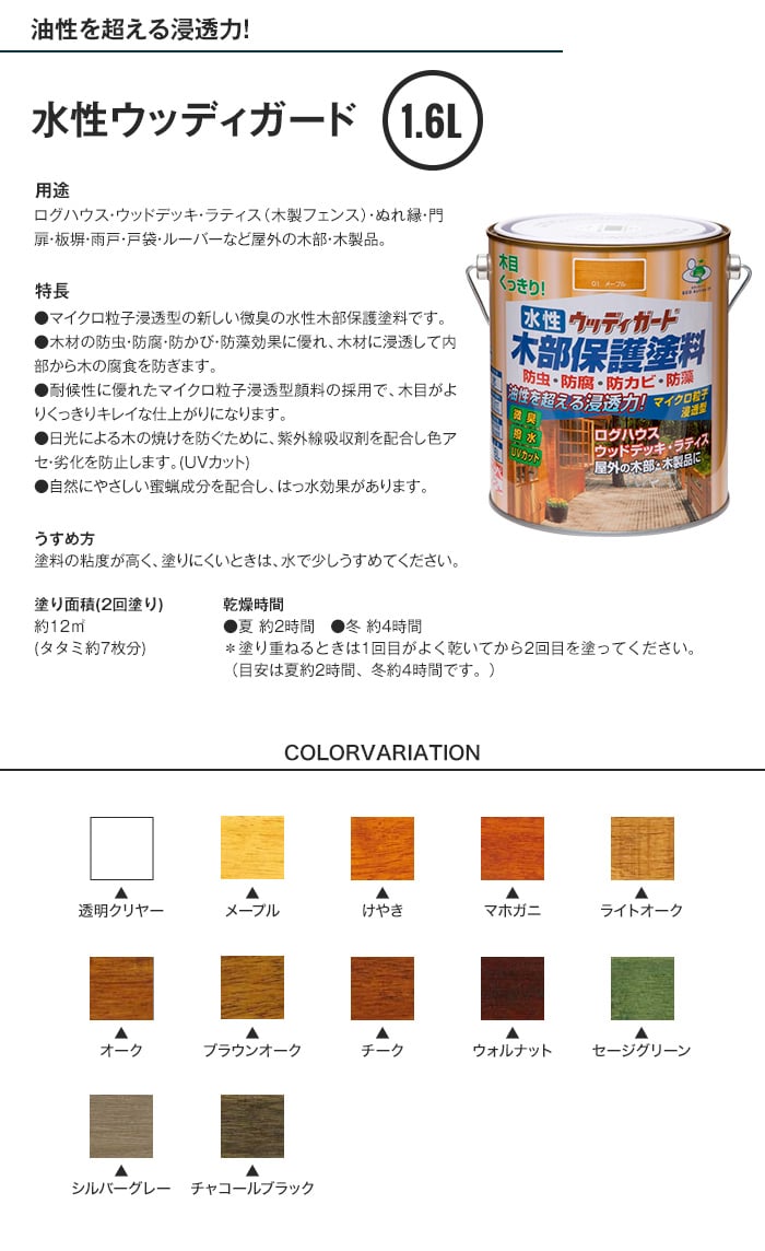木部塗料 水性 ウッディガード 1.6L | 塗料の通販 | DIYショップ