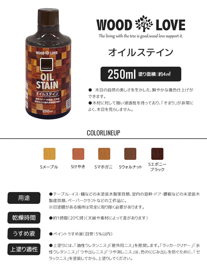 木部塗料 WOODLOVE オイルステイン 250ml