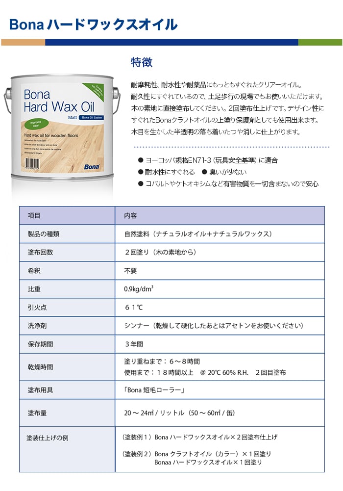 Bona 耐摩耗性、耐水性や耐薬品にすぐれたクリアオイル ハードワックスオイル マット 2.5L