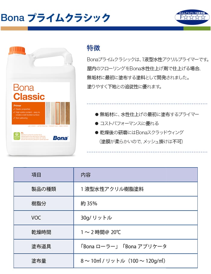 Bona 無垢材に最初に塗布する屋内フローリング用の水性プライマー クラシック 5L 塗料の通販 DIYショップRESTA