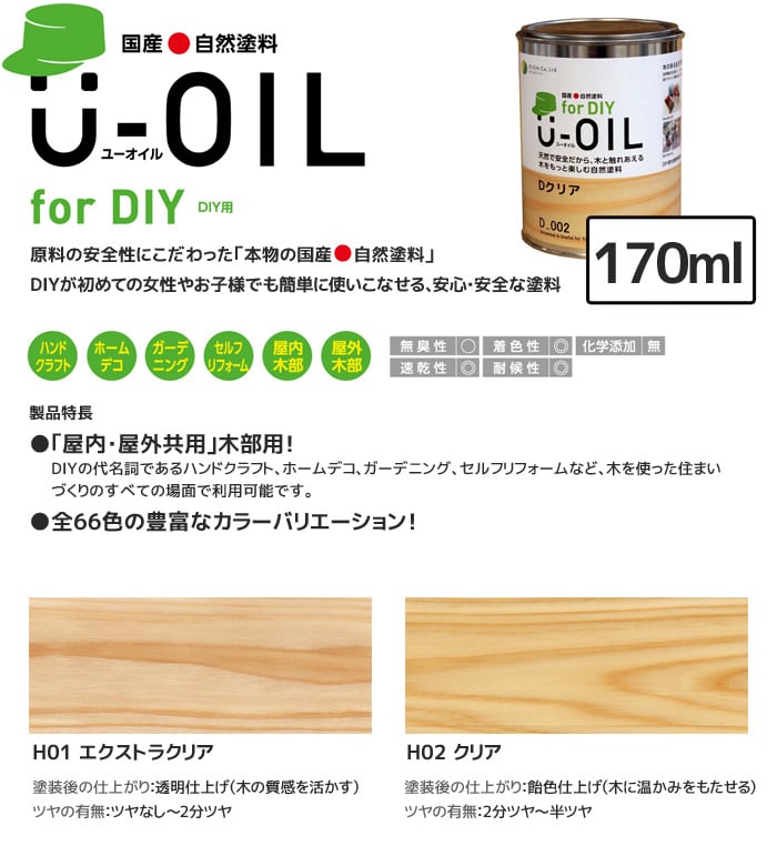 U-OIL(ユーオイル) HARD(ハード) クリア 18L（約360平米/1回塗り） シオン 国産 自然塗料 オイル塗料 浸透仕上げ 塗装 木材保護 