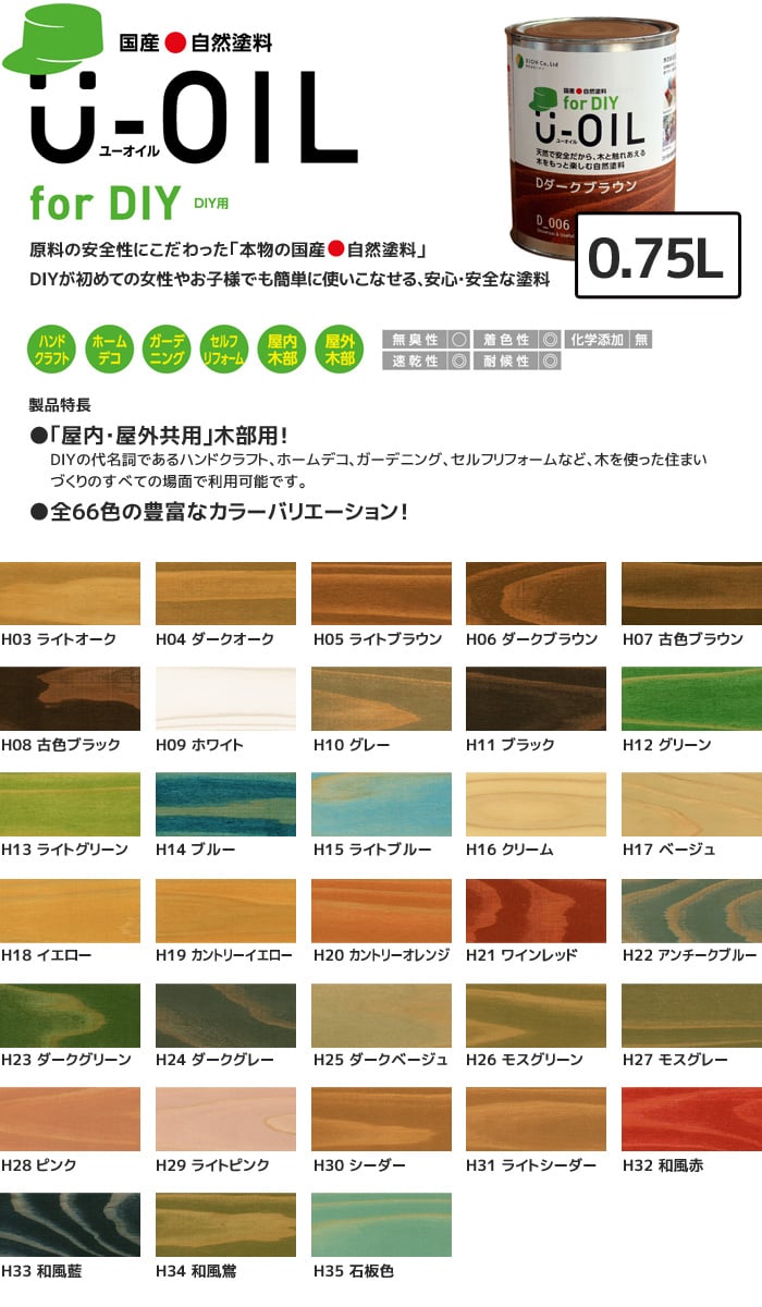 塗料 木部塗料 シオン U-OIL(ユーオイル) for DIY ベーシックカラー 0.75L