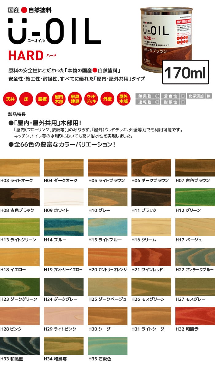 塗料 木部塗料 シオン U-OIL(ユーオイル) ハード ベーシックカラー 170ml