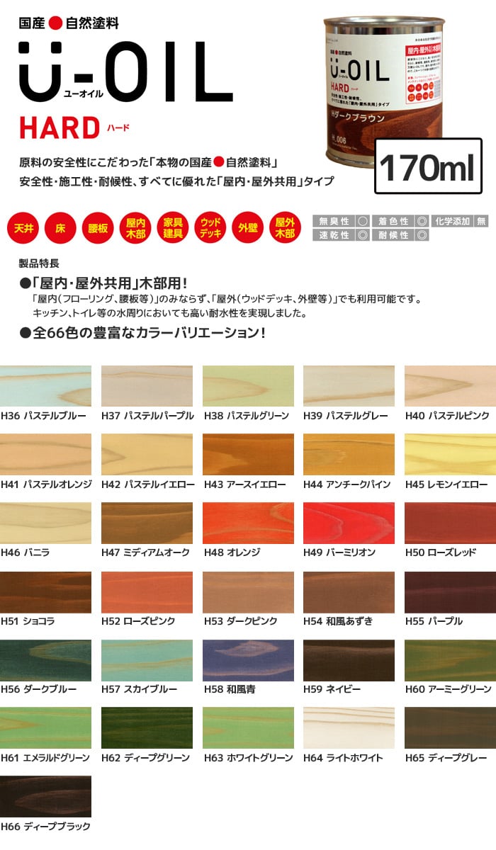 塗料 木部塗料 シオン U-OIL(ユーオイル) ハード パステル＆トイカラー 170ml