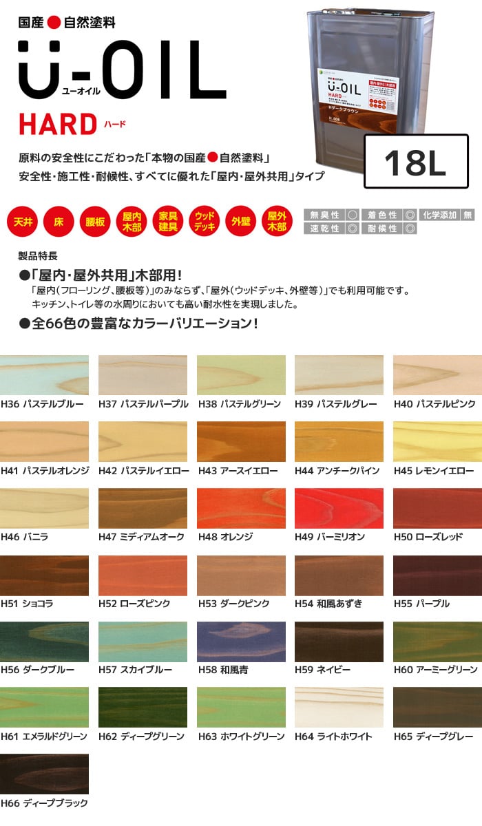 塗料 木部塗料 シオン U-OIL(ユーオイル) ハード パステル＆トイカラー 18L