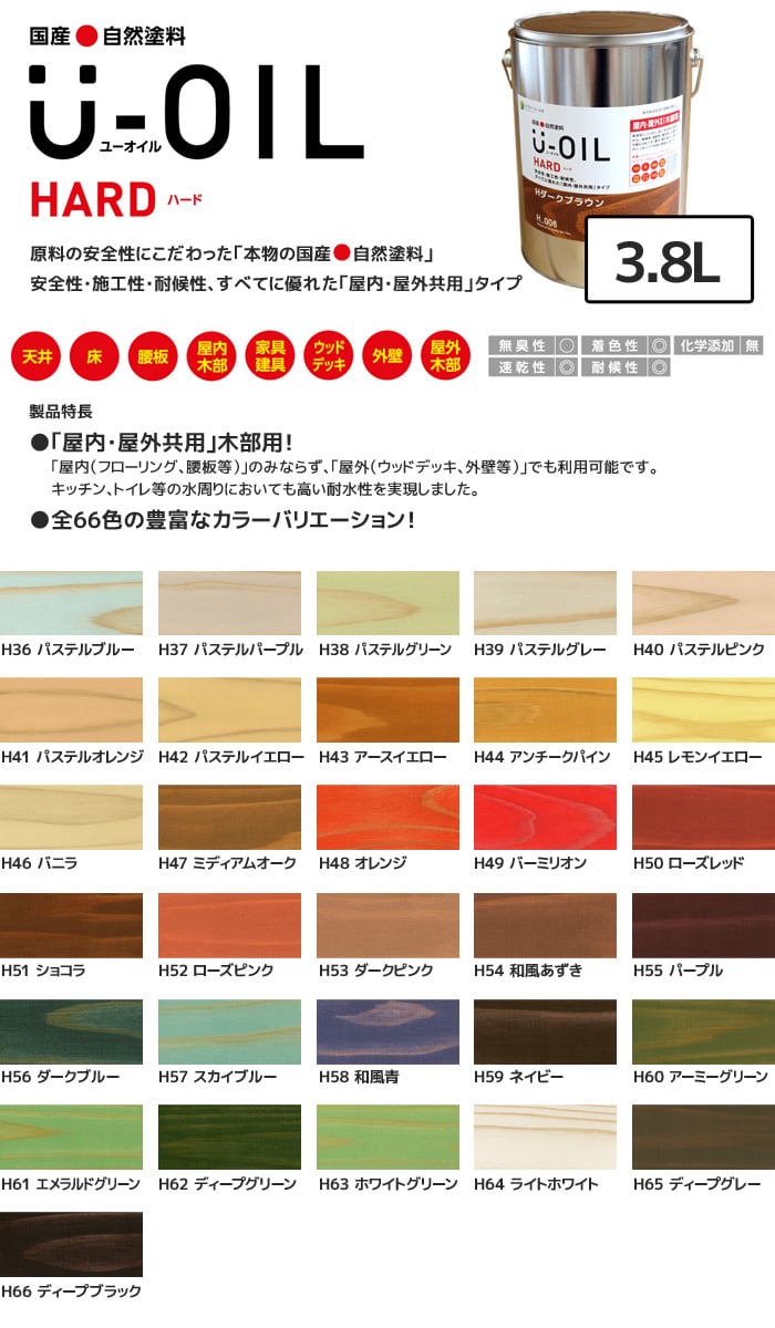 塗料 木部塗料 シオン U-OIL(ユーオイル) ハード パステル＆トイカラー 3.8L