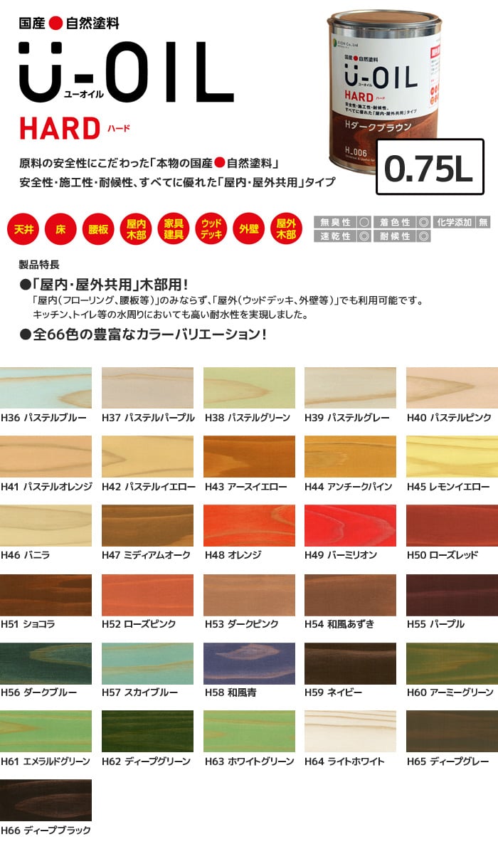 塗料 木部塗料 シオン U-OIL(ユーオイル) ハード パステル＆トイカラー 0.75L
