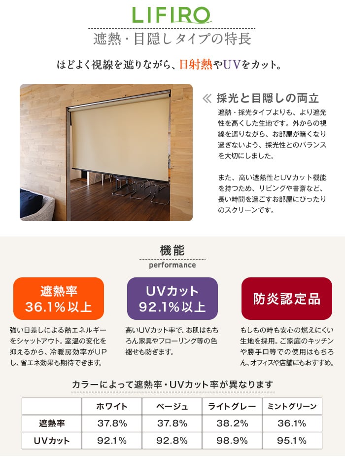 RESTAオリジナル LIFIRO リフィロ 遮熱・目隠しタイプ