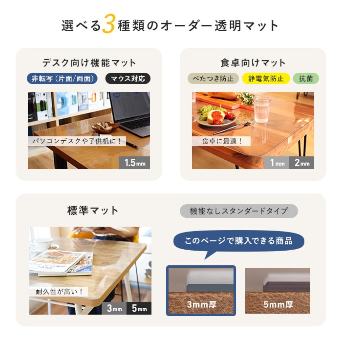 透明テーブルマット ビニール製 オーダーサイズ 標準 3mm厚 | テーブル