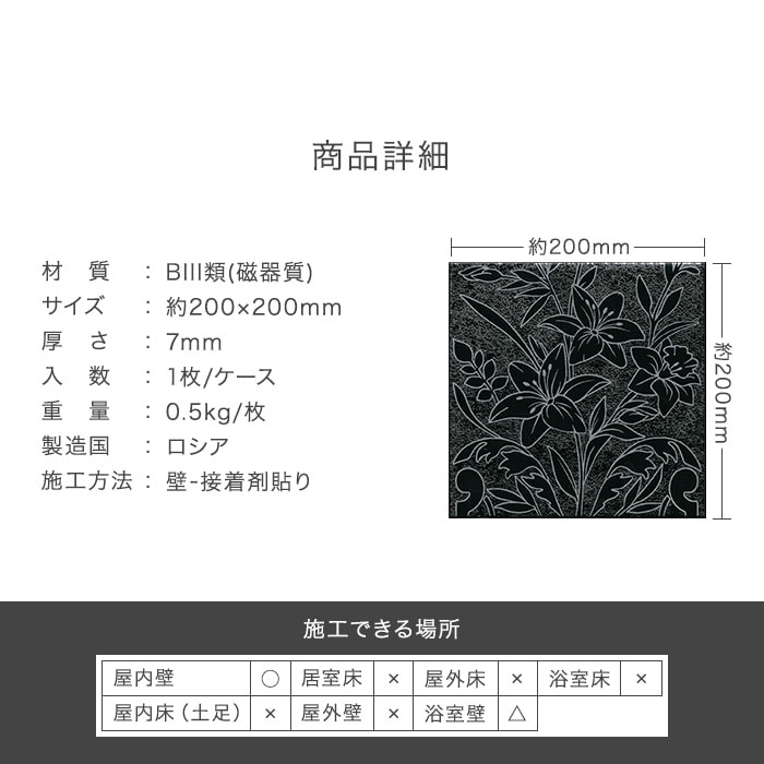 タイル 200角 壁 花柄 200×200×7mm 磁器質 枚売り バルベリーノ