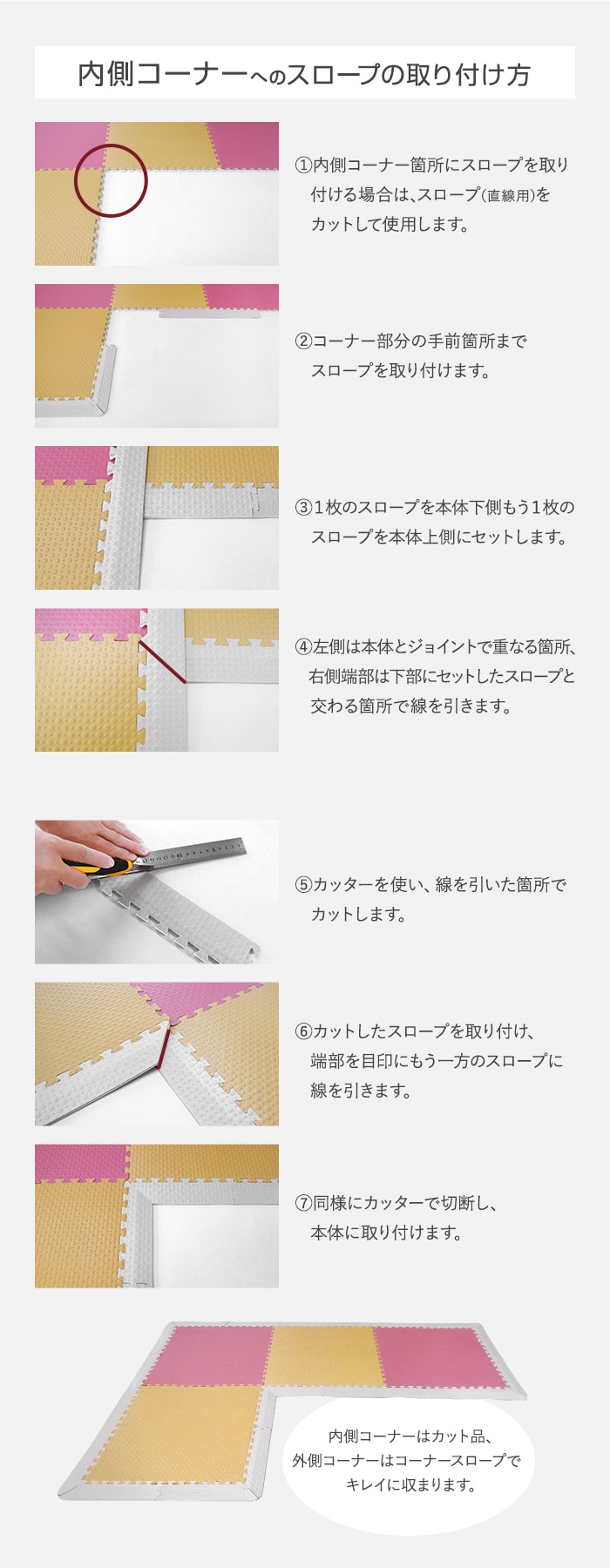 内側コーナーへのスロープの取り付け方