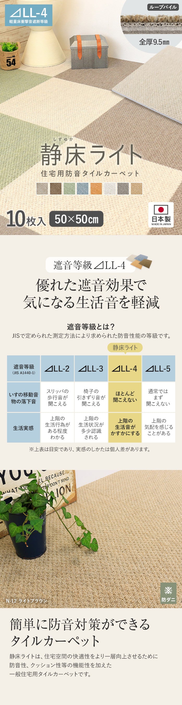 タイルカーペット 防音 静床ライト 50cm×50cm 1ケース10枚入り