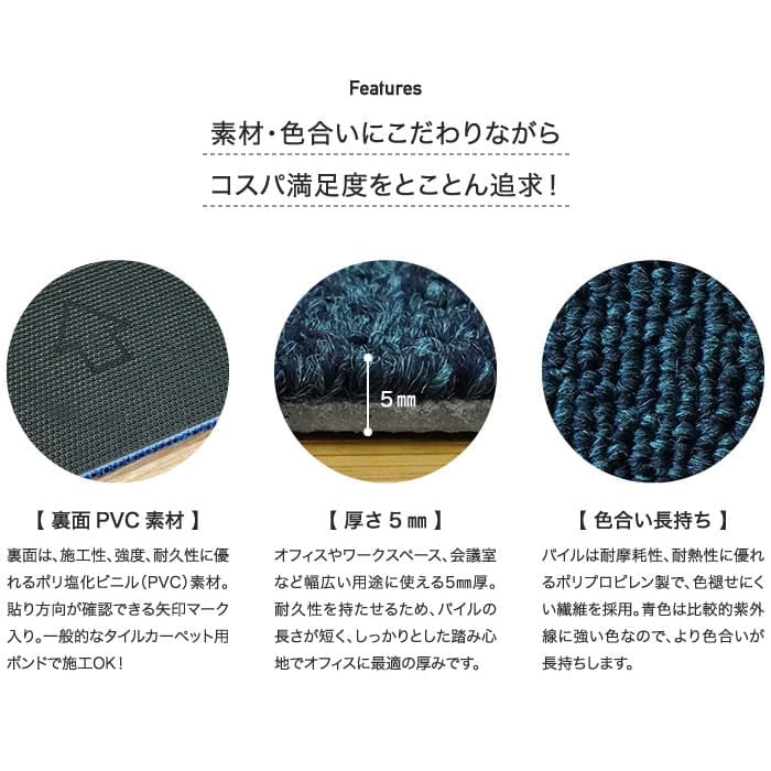 リスタオリジナル 激安タイルカーペット RESTA001 インディゴブルー 1ケース(20枚入)