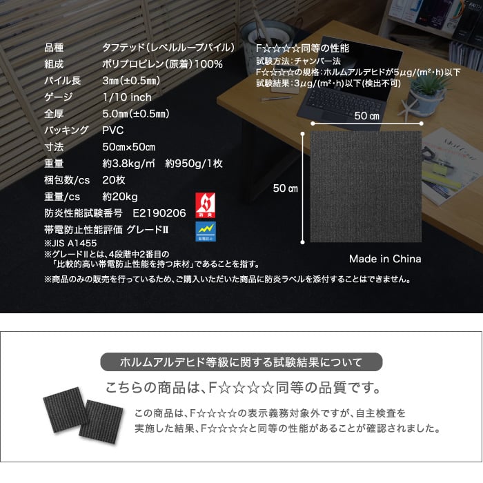 リスタオリジナル 激安タイルカーペット RESTA003 スマートブラック 1枚単位で購入OK