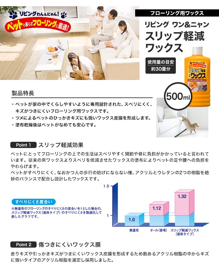 リビング ワン＆ニャン スリップ軽減ワックス 500ml