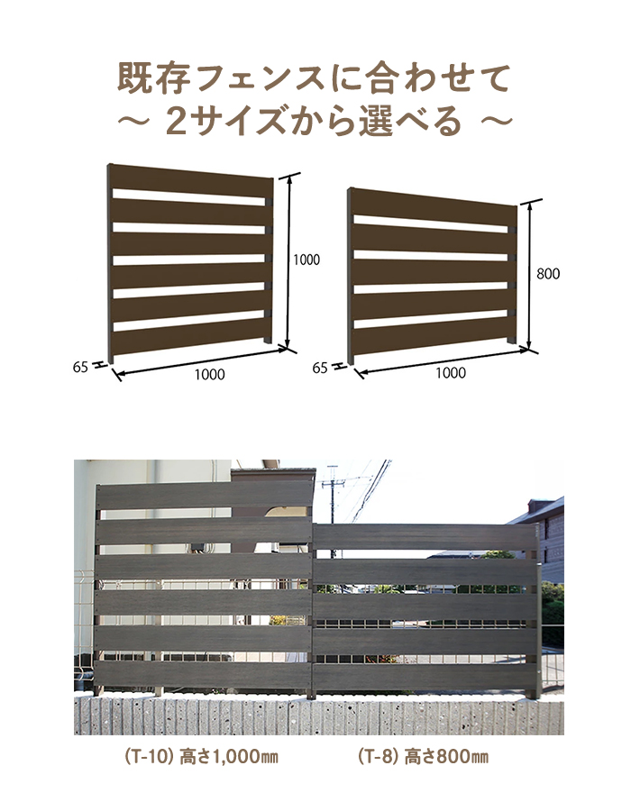 既存フェンスに合わせて2サイズから選べる