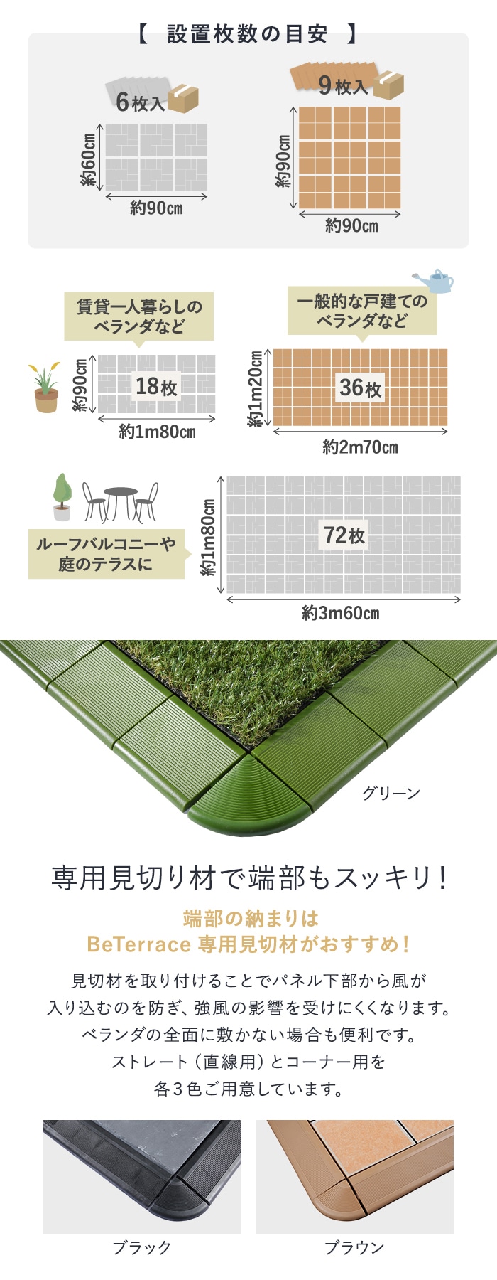 【1枚売り】 デッキタイル BeTerrace ビテラス 人工芝タイプ 30×30